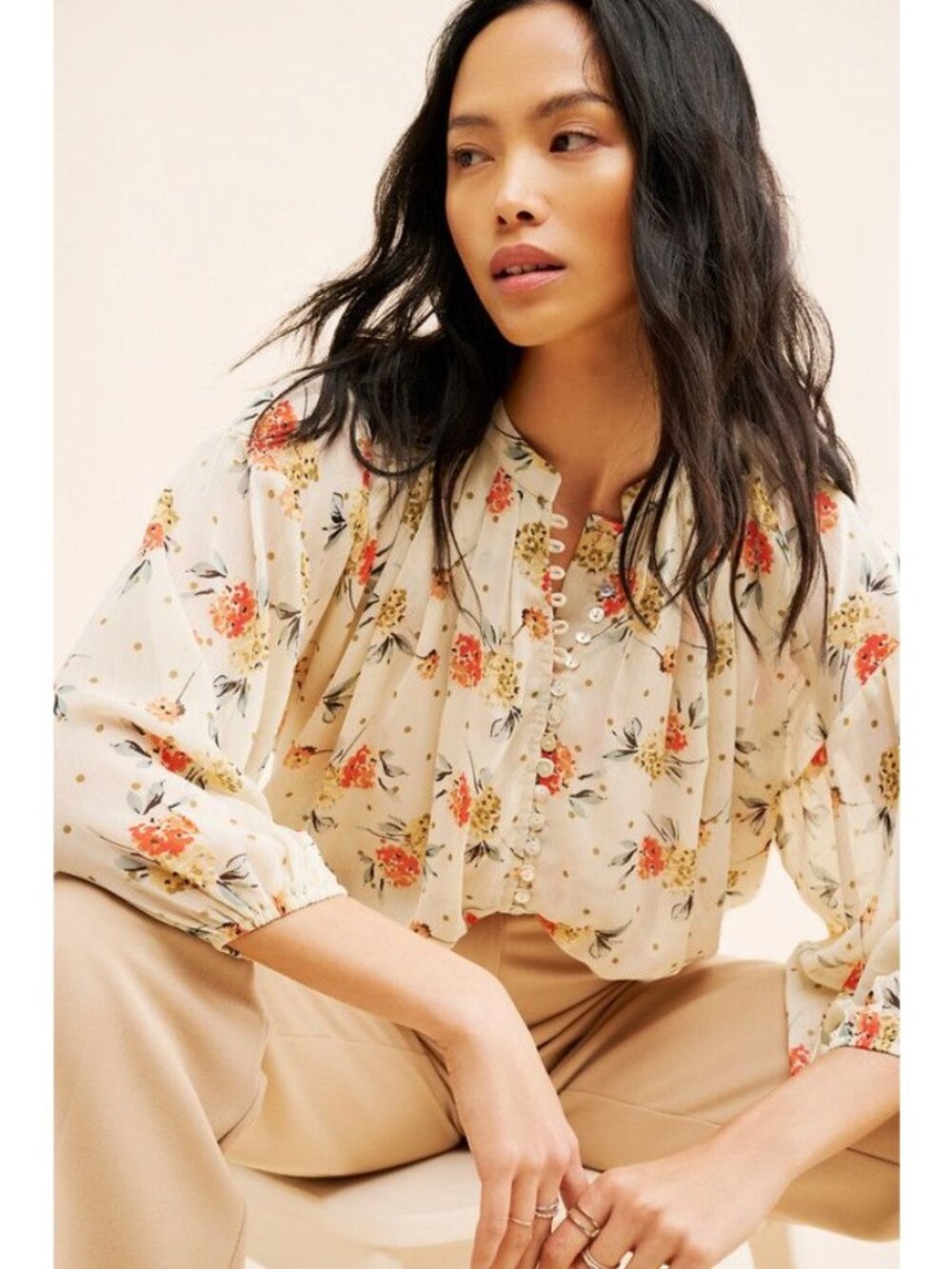 Anthropologie Dress Forum Floral Button-Front Blouse Lightweight Fabric Size L
